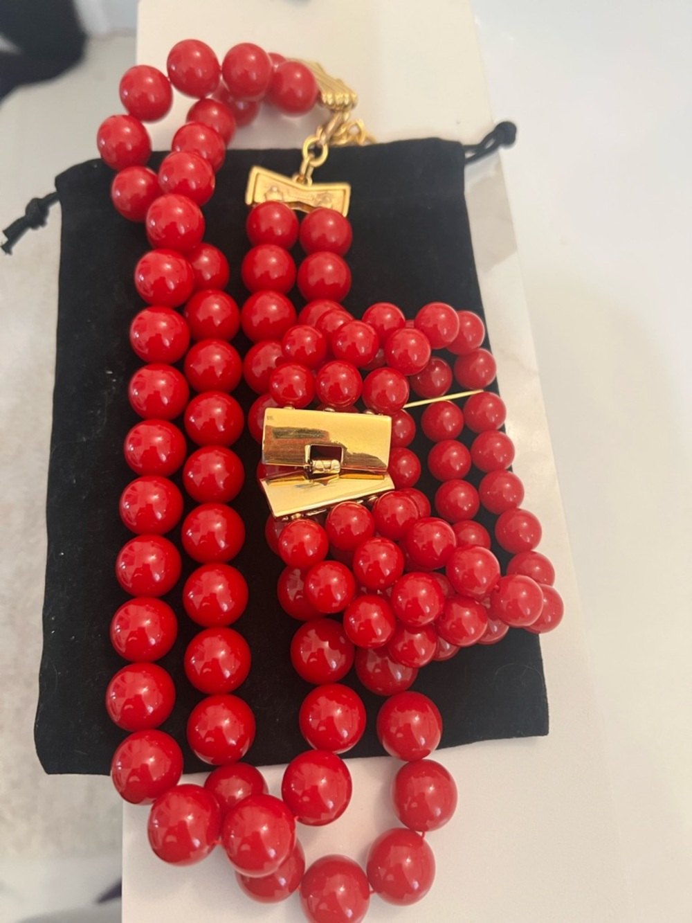 1980s Monet Cherry Red Lucite Bead Necklace Stranded Vintage